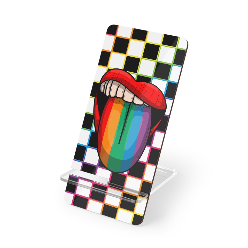 Phone Stand Lips Rainbow Checker Board