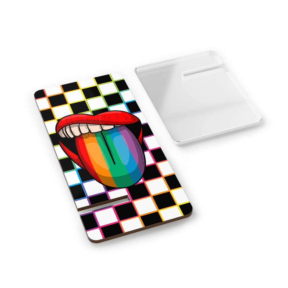 Phone Stand Lips Rainbow Checker Board