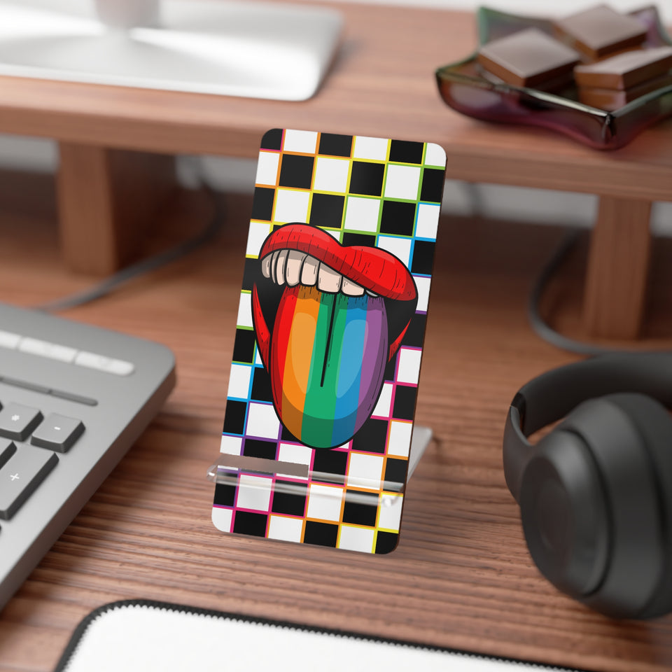 Phone Stand Lips Rainbow Checker Board